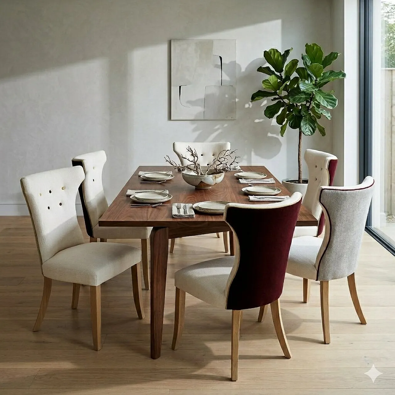 6 Chairs with padded & fabric-covered seat and backrest, 20th century 2