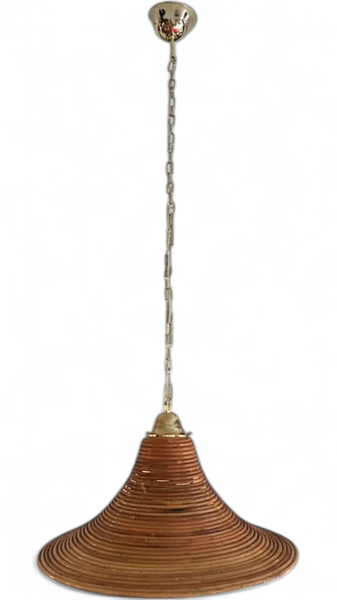 Rattan and brass pendant lamp, 1970s 8