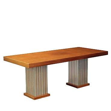 Mahogany veneer and aluminium table, late 20th century