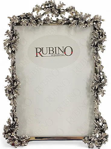 Photo frame by Rubino in cast silver with floral decoration, 1980s