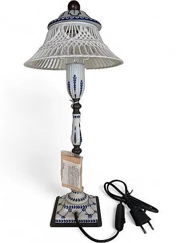 Table lamp by Mangani in white and blue porcelain and bronze, 1980s