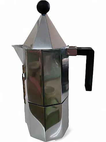 Octagon espresso coffee maker by Aldo Rossi for Officina Alessi in aluminium and black, 1980s