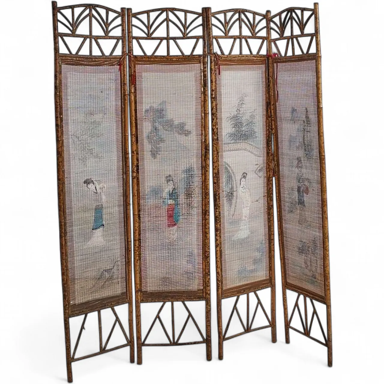 Bamboo windscreen with Japanese figures, 20th century 7