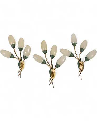 3 Floral style wall lamps, 1950s