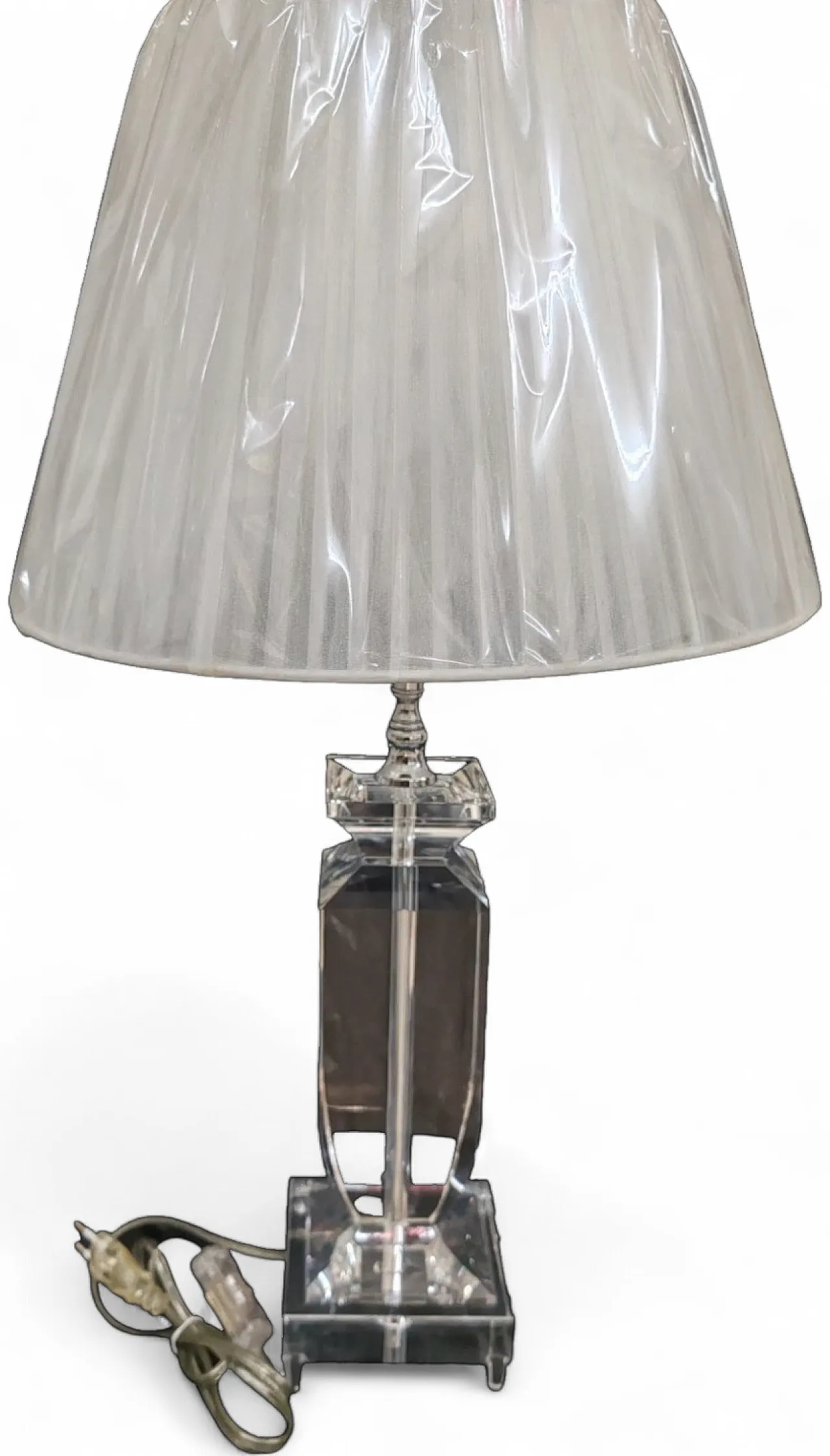 Table lamp in crystal and white fabric, 1980s 8