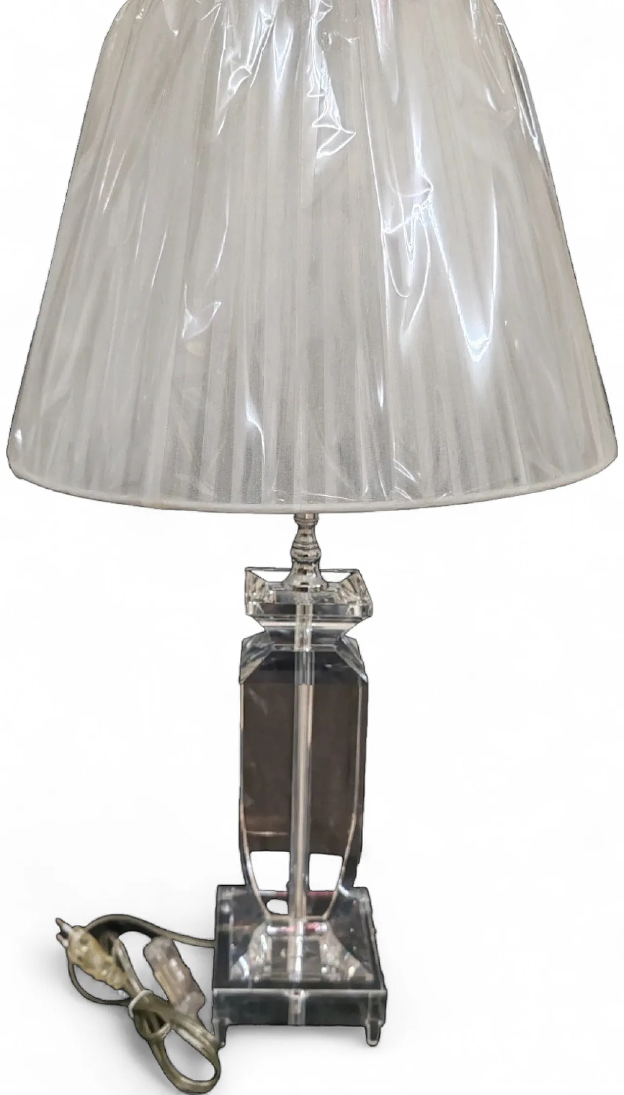Table lamp in crystal and white fabric, 1980s 9