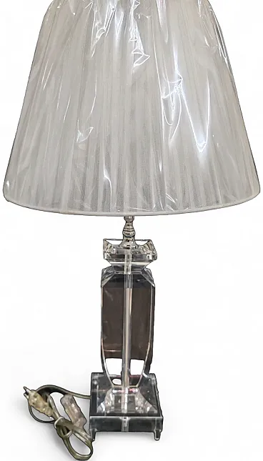 Table lamp in crystal and white fabric, 1980s