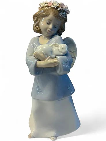 Angel with Bunny and Flower Crown figurine by Lladró in porcelain, 1980s