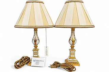 Pair of table lamps by Mangani in white and gold porcelain, 1970s